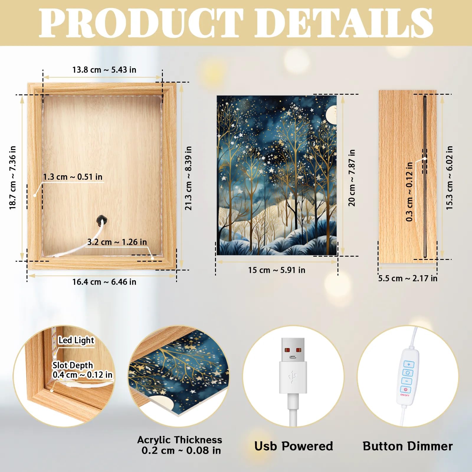 Light Up Painting, Watercolor Forest Wall Art Picture Light Bright Forest Light Up Desktop Art Decor, 10 Brightness, USB Powered, 3 Lighting Modes, Anxiety Relief Gift for Bedroom Home - Without Frame