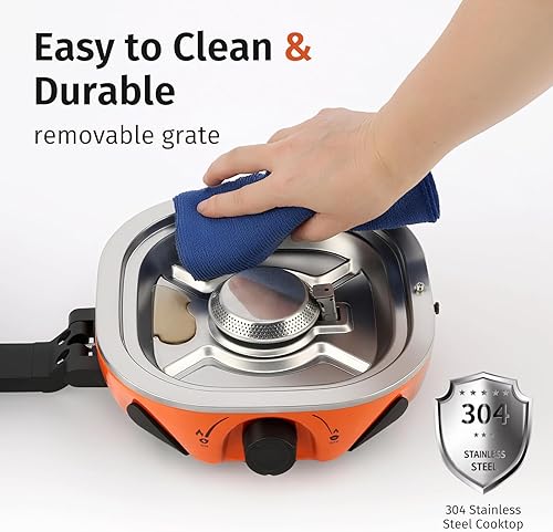 Miniatura 5 de INFOOD Estufa de Camping de Propano de 20,000 BTU – Estufa de Gas Portátil de 2 Quemadores con Control de Llama Ajustable, Encendido Piezoeléctrico,