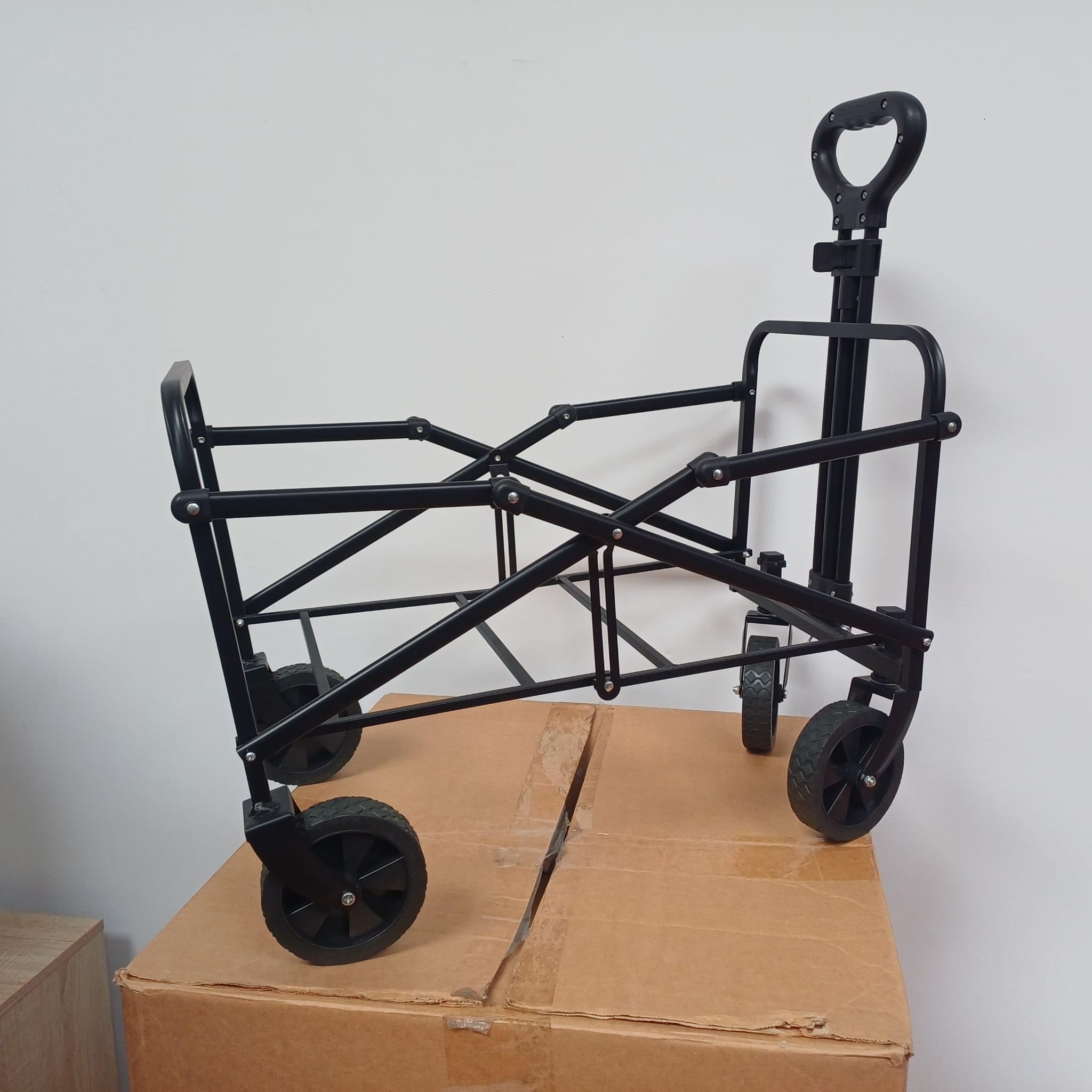 Carro de Mano Plegable con Ruedas | Carrito Multiusos Ideal Playa, Compra, Jardín o Camping | Carga hasta 60kg | Asa Ajustable | Auxiliar | Transporte Todoterreno de Herramientas o Juguetes