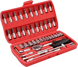 Youyijia 46 Piece Socket Wrench Set 1/4" Wrench Set Mechanical Tool Set Ratchet Set with Quick Release Ratchet Wrench Socket and Extension Bar Bits Set for Home Car Repair DIY