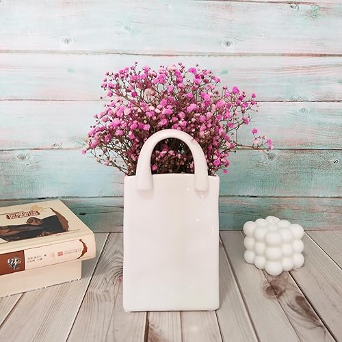 Jarrón pequeño de cerámica blanca de 6 pulgadas para decoración, bolso minimalista moderno, monedero, floreros para centro de mesa, regalo estético,