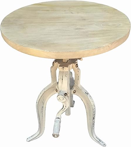 Miniatura 10 de NACH cc-1816 - Mesa auxiliar de manivela ajustable Kai de madera de mangohierro fundido, 18 x 1.13 x 18-27 pulgadas