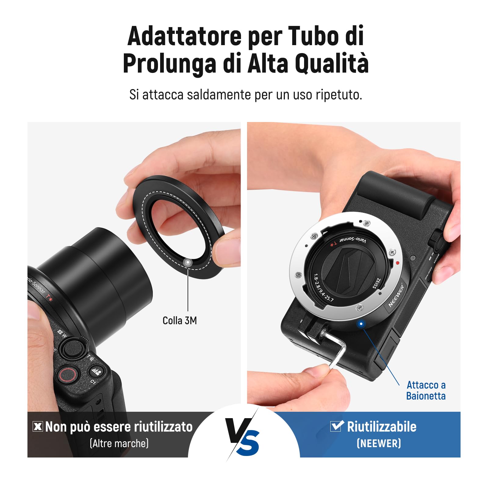 NEEWER Obiettivo grandangolare compatibile con fotocamera Sony ZV1, grandangolo HD 2 in 1 18 mm e obiettivo macro 10 volte con tubo di prolunga, adattatore per lenti a baionetta, panno per la pulizia | 18mm HD Wide Angle & 10x Macro Additional Obiettivo,