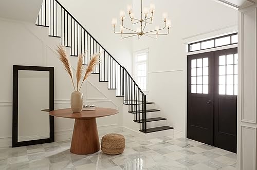 Vista 18 de Kichler Pallas 52517BK - Lámpara de techo de 8 luces en color negro, con persianas cónicas de lino opcionales para vestíbulo, sala de estar