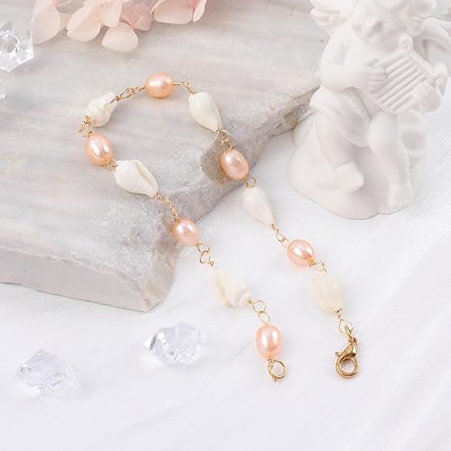 Miniatura 3 de Pulsera de perlas de concha de mar para mujer, pulseras de perlas de agua dulce rosadas, pulsera de perlas de conchas brillantes y delicadas