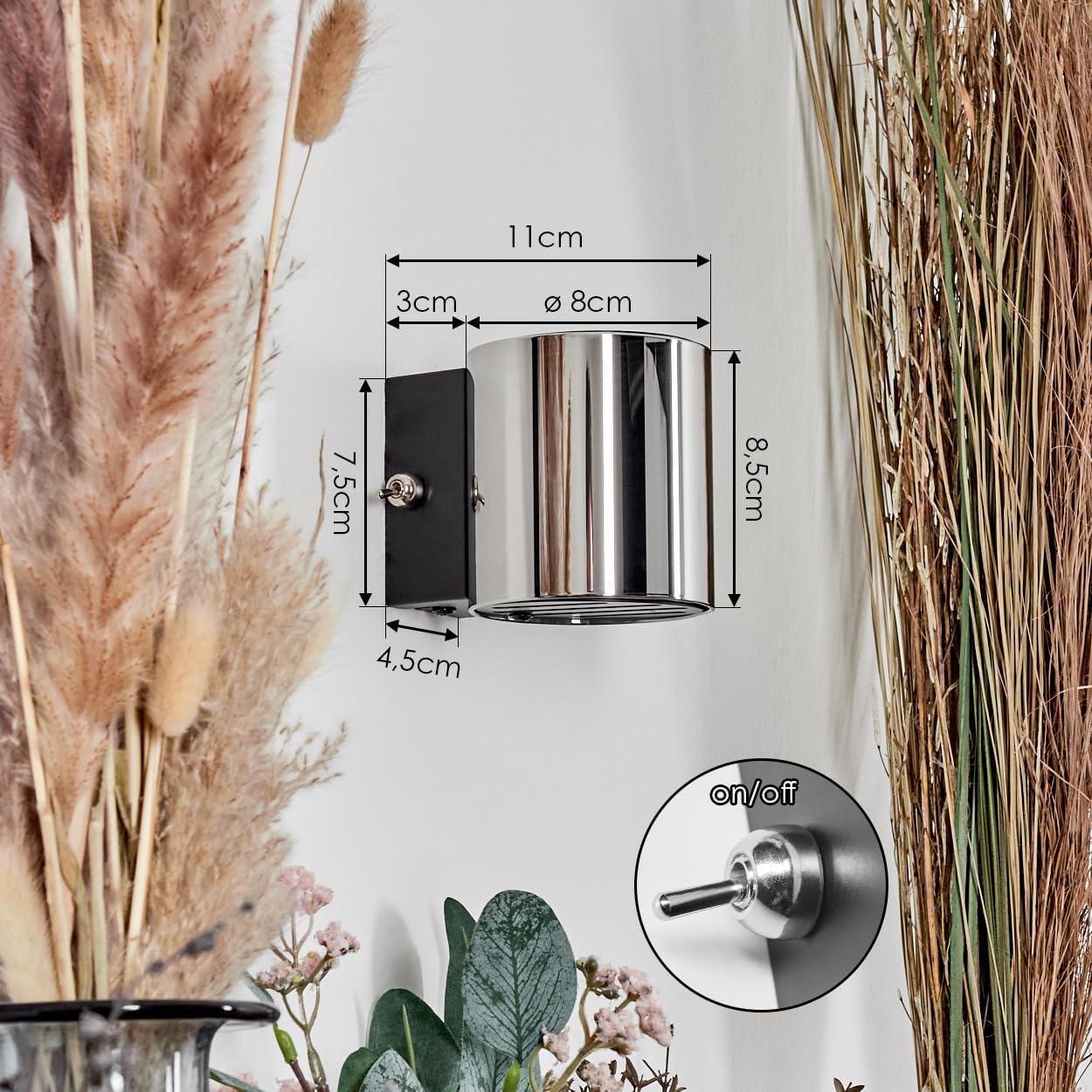 Diagram showing dimensions of HOFSTEIN Bamako Wall Light