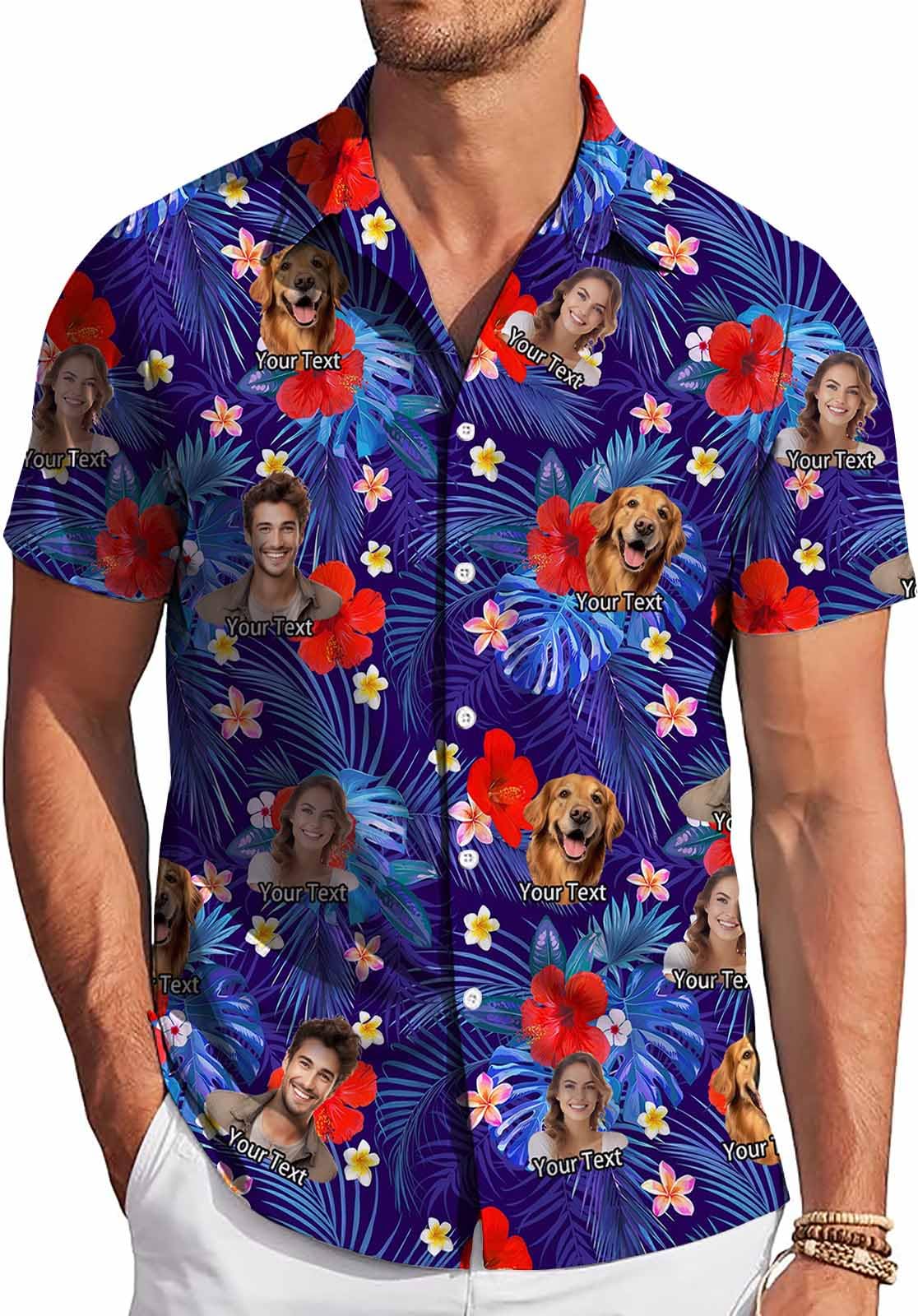 Hawaiian Shirt with Face Custom for Men Personalized Funny Button Down Aloha Shirts w/Photo Tropical Beach Shirts