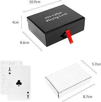 Global Gizmos 51309 Silver Plated Playing Card Set/Stylish Foil Effect/Deluxe Wooden Box/Family Game Night