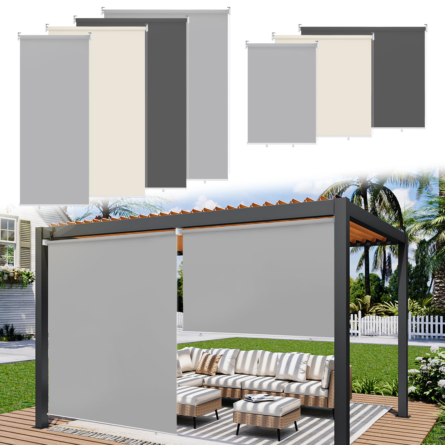 Ikodm Senkrechtmarkise außen 140 x 240 cm, Balkon Markise, Außenrollo markisen fur Balkon, Beschattung und Sichtschutz Balkonmarkisen, Vertikalmarkise, Innenbeschattung, Grau