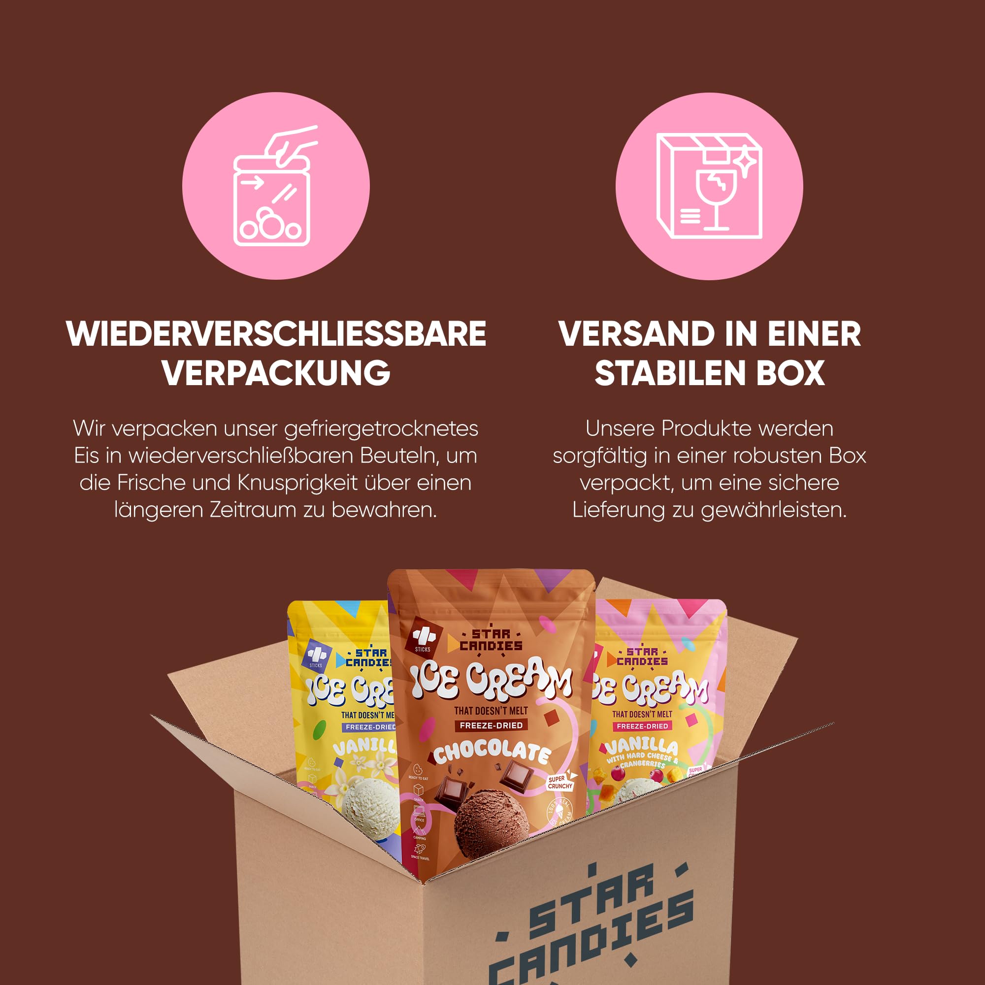 Star Candies Gefriergetrocknetes Schokoladeneis | Gefriergetrocknete Süßigkeiten | Freeze Dried Candy | Weltraum- und Astronauten-Snack | Geburtstags- oder Party (150 g, 3er Pack)