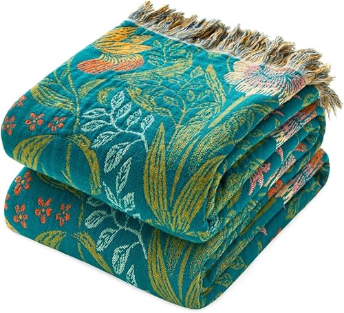 Miniatura 39 de Manta de arrullo Boho - 50"x60" 100% algodón ultra suave y ligera, manta de otoño de 4 capas transpirable, mantas de muselina para cama y sofá,