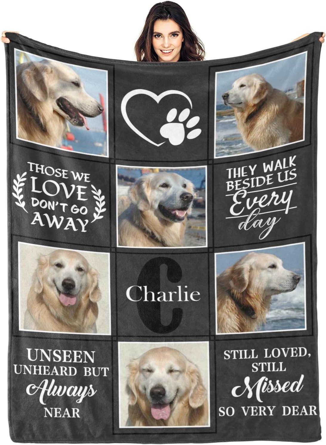 Glad Gua Personalised Pet Memorial Blanket, Loss of Dog Sympathy Gift, Customised Photo Remembrance Present, Memorial Gifts Pet Bereavement, Cat & Dog Memory Blankets Remember Dead Pets