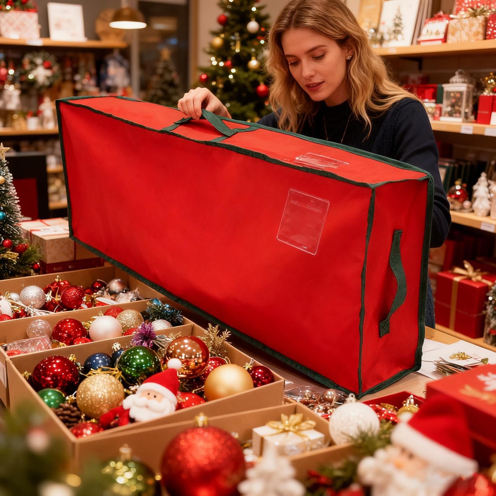 Geschenkpapier-Organizer, Polyethylen, 104 x 36 x 16 cm, große Aufbewahrungsbehälter mit Griff-Innentaschen, Geschenkpapierrollenhalter für Zuhause, Unterbett, Keller, Garage, Schrank