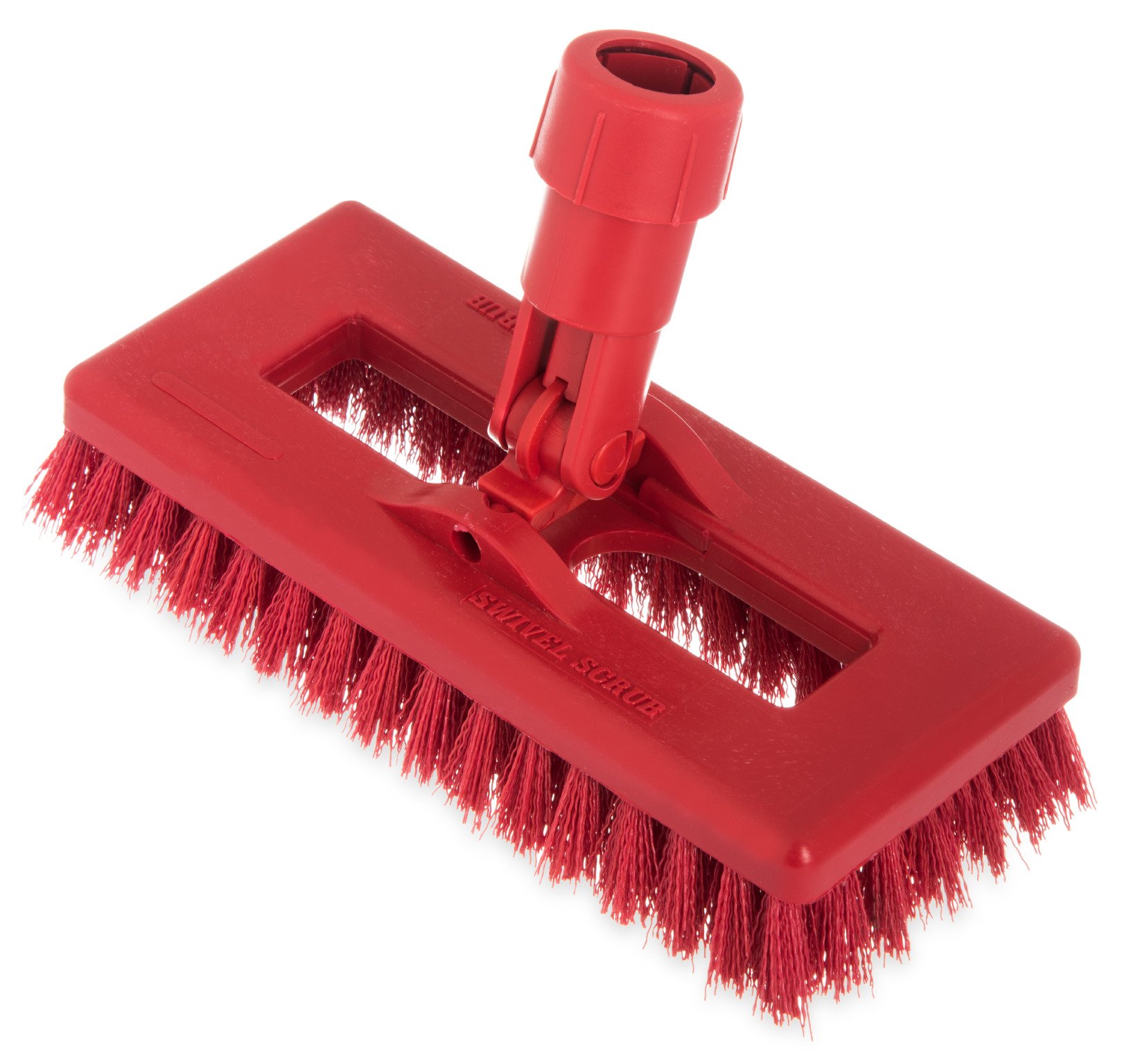 SPARTA 363883103 Plastic Block Swivel Scrub Brush, Polyester Bristles, 1" Bristle Trim, 8" Length x 3-1/2" Width, Red/White