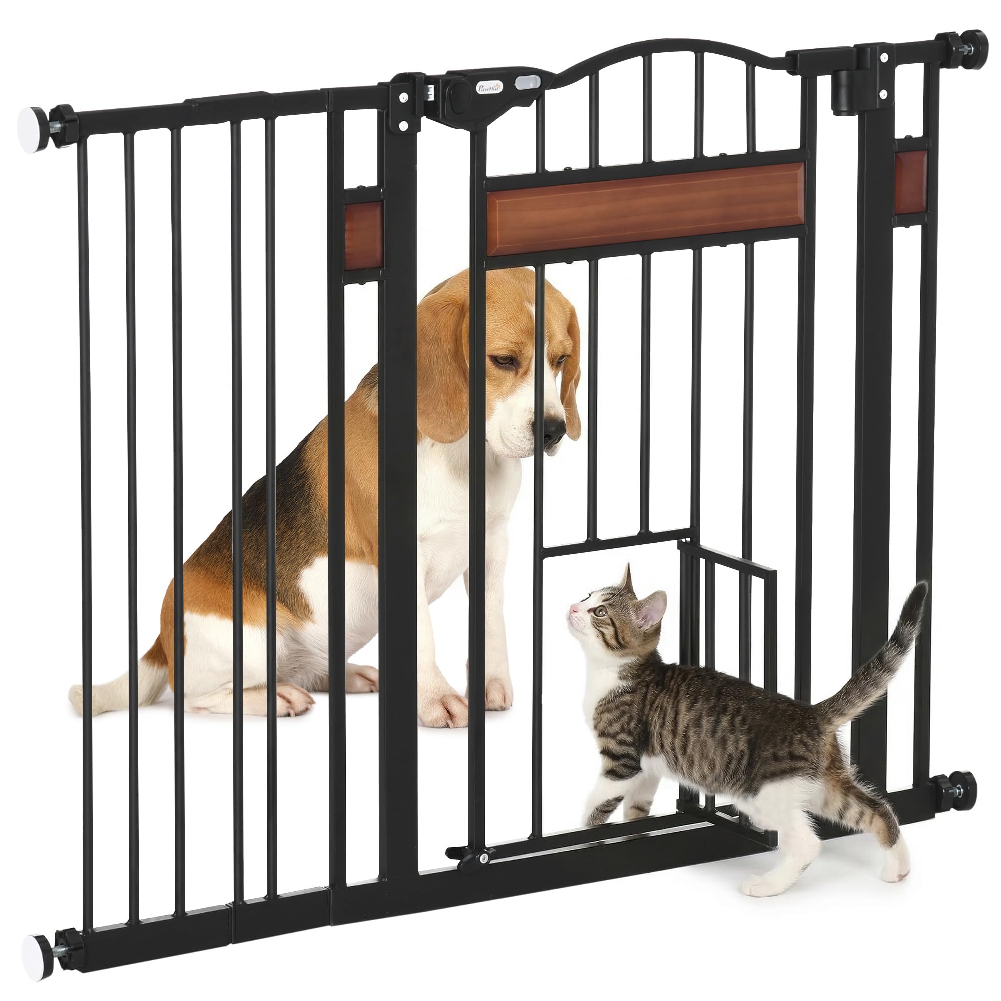 PawHut Barrera de Seguridad Extensible para escaleras 93x76,2 cm Negro | Para Puertas, Cierre Automático, Altura Ajustable, Doble Bloqueo, para Perros Medianos