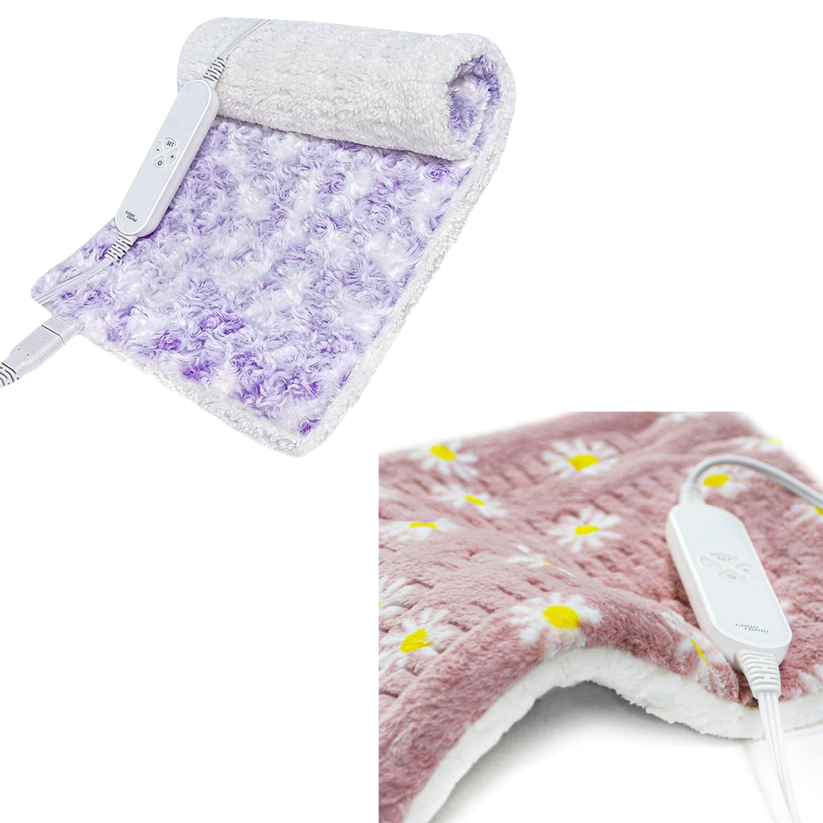 GOQOTOMO 2PCS Flower Heating Pads for Back Pain Relief- 12" x 24"12 Heat Levels, 8 Timers Stay on, Machine Washable