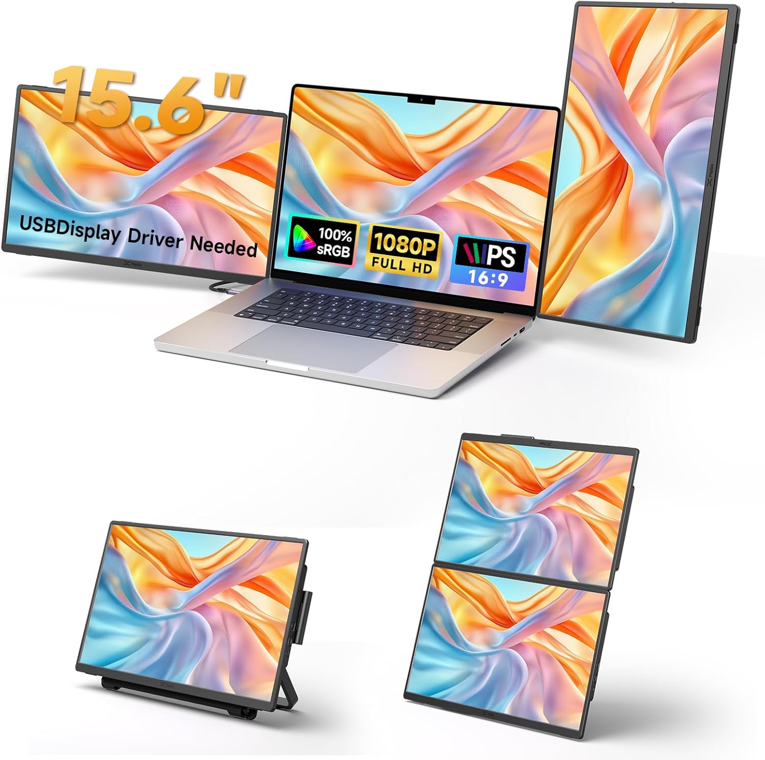 JSAUX FlipGo Horizon Pro Laptop Screen Extender 15.6 Inch, Patented Snap-Lock Technology, 1080P FHD IPS Dual Screen Monitor, Triple Screen Laptop Monitor Extender Compatible with Windows/macOS/MacBook