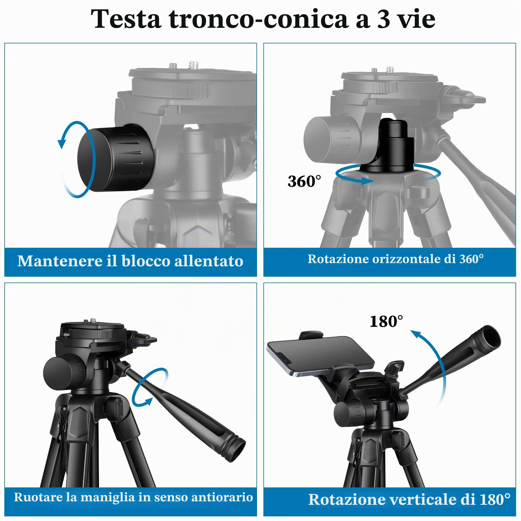 JOILCAN Treppiede Fotocamera, 171cm Alluminio Treppiedi Smarthphone con Staccabile Testa & Supporto per Telefono & Telecomando, Treppiede in Alluminio Leggero per iPhone/Samsung/Huawei/Xiaomi