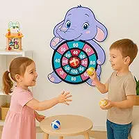 Painel Alvo Infantil Elefantinho 43x30cm com Bolinhas que Grudam – Jogo Educativo de Arremesso, Coordenação Motora, Brinquedo Seguro e Divertido para Crianças