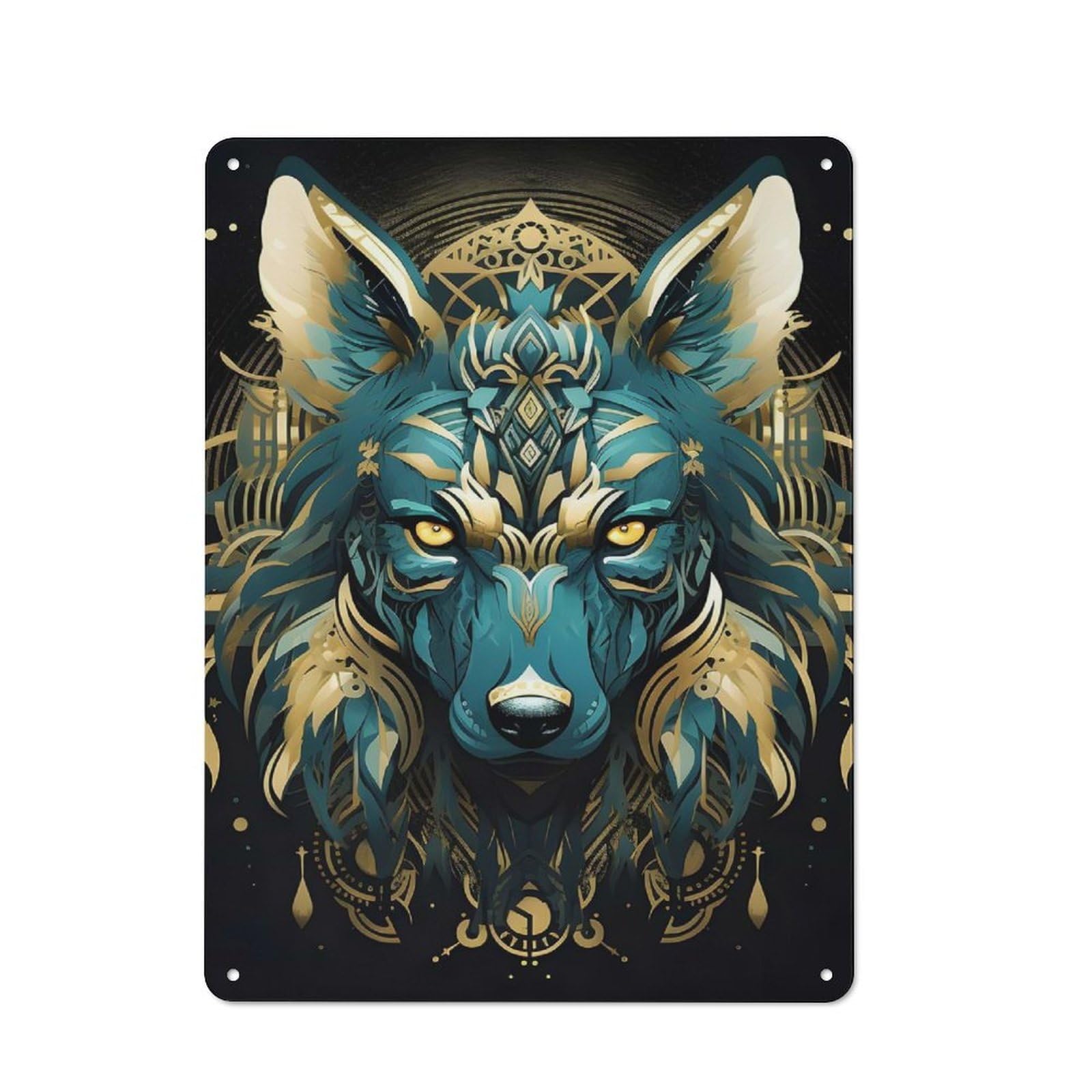 Decorative Metal Sign with Native Turquoise Wolf Design 40x30cm, Retro Bistro Wall Plaque for Coffee Bar, Kitchen, Bistro Or Tea Corner