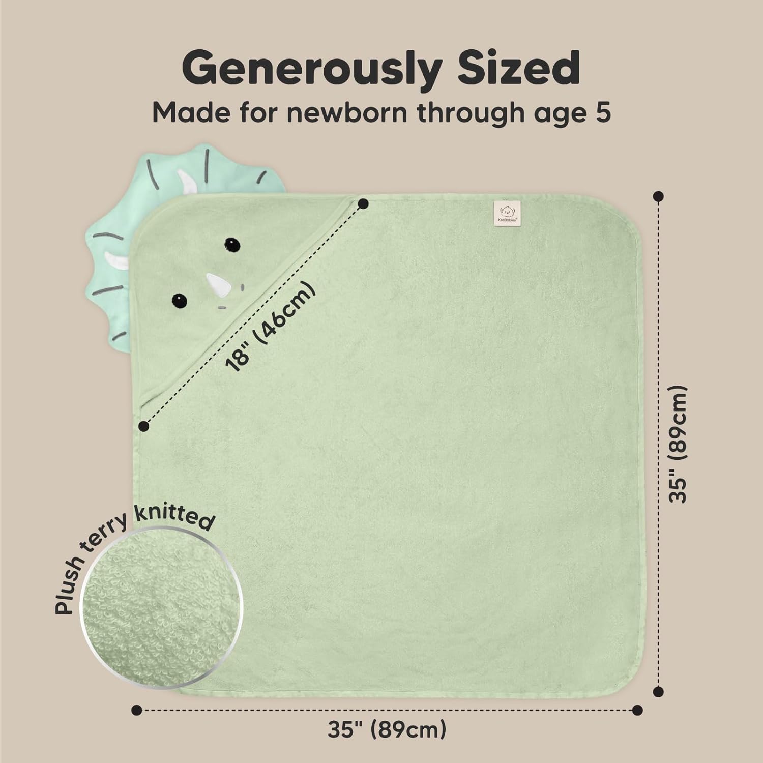 KeaBabies Hooded Baby Towel for Newborn - Viscose Derived from Bamboo Large Baby Bath Towels with Hood for Boys, Girls, Toddler, Extra Absorbent & Soft Newborn Bath Essentials (Triceratops, Regular)