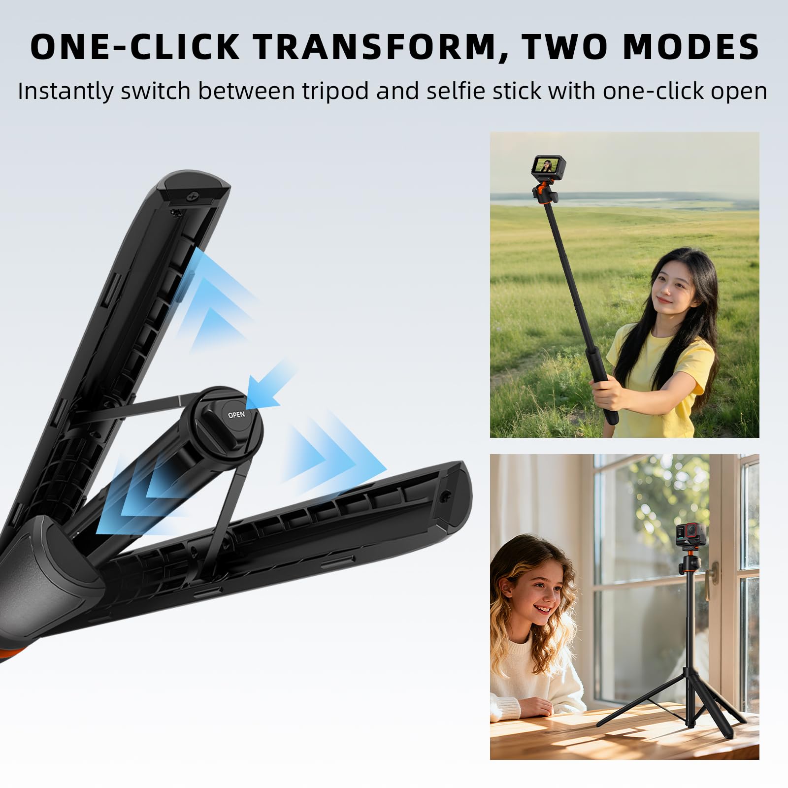 Treppiede per Insta360 X5 ACE Pro 2, bastone per selfie da 55 pollici a sgancio rapido, asta di estensione da tavolo con impugnatura portatile, supporto con slitta fredda per Insta 360 X5, ACE Pro 2