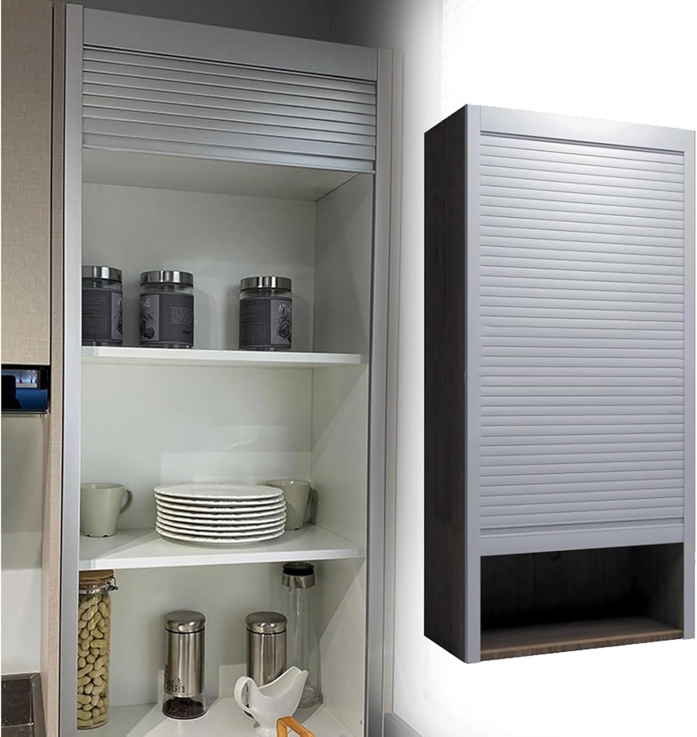 Custom Sizes Aluminum Alloy Tambour Door, Flexible Pull-Down Sliding Roll Up Gate Kit for Kitchen Cabinet, RV, Motorhome, Office, Hotel(60x65cm(23.6x25.6))