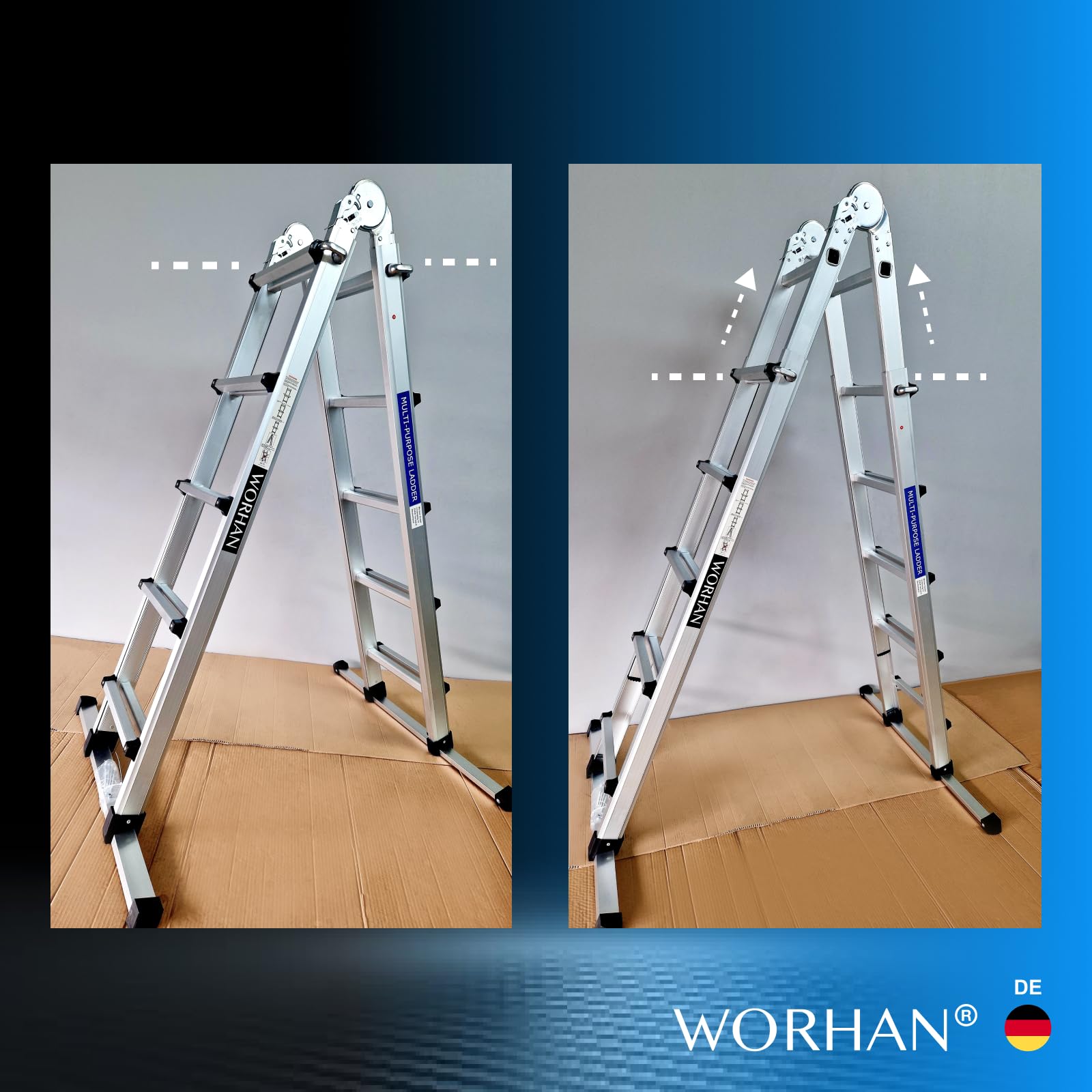 Escalera Telescópica Extensible Aluminio 555cm con Estabilizador Escalera de Tijera Robusta Versátil Plegable LG5.5
