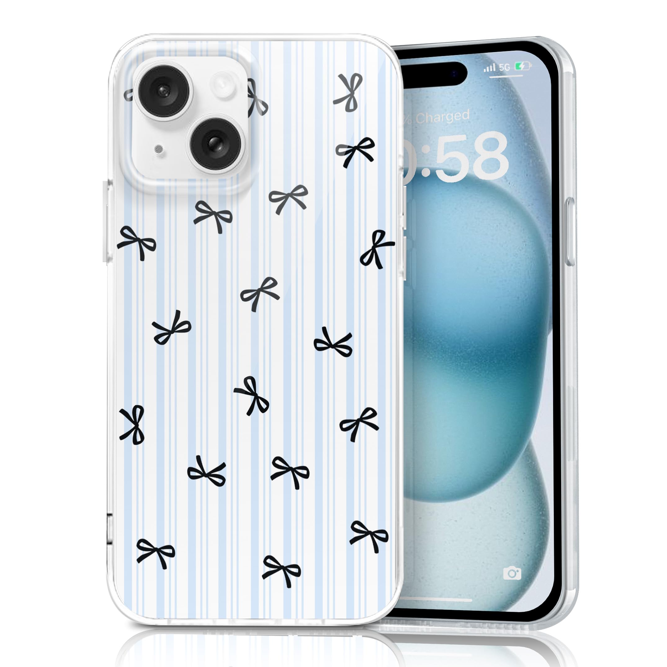 Coque iPhone 15 rayures ciel cadeau idéal avec motif nœud mignon - 8