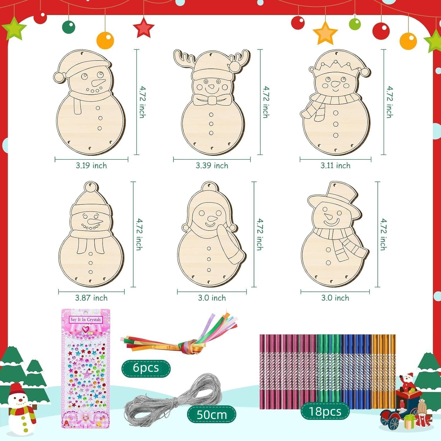 Cyhhsy 6 Pack Christmas Wind Chime Kit for Kids,DIY Color Your Own Wooden Wind Chime Santa Claus Snowman,Christmas Party Decorative Hanging Wind Chime - Image 2