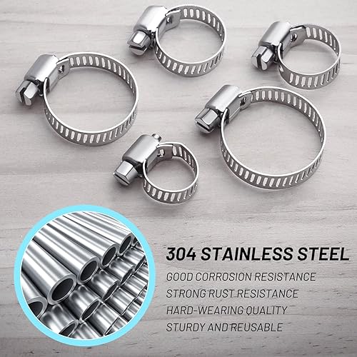 Miniatura 10 de Selizo 40 abrazaderas de manguera que incluyen abrazaderas de tubo ajustables de 7 tamaños, clips de manguera de acero inoxidable 304
