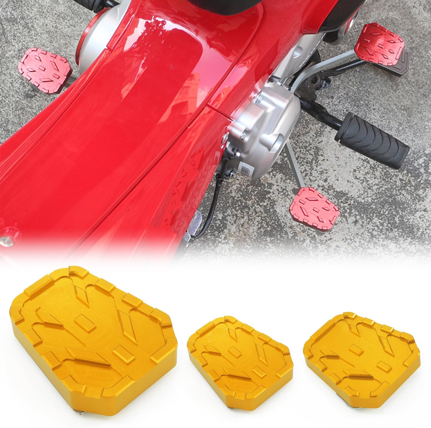 Heinmo Motorcycle Brake Lever Pedal Upshift Downshift Brakeshift Extension Peg Foot Pads Compatible with Wing Cross Cub 110 CC110 Anti Skid Extender (Gold,3in1)
