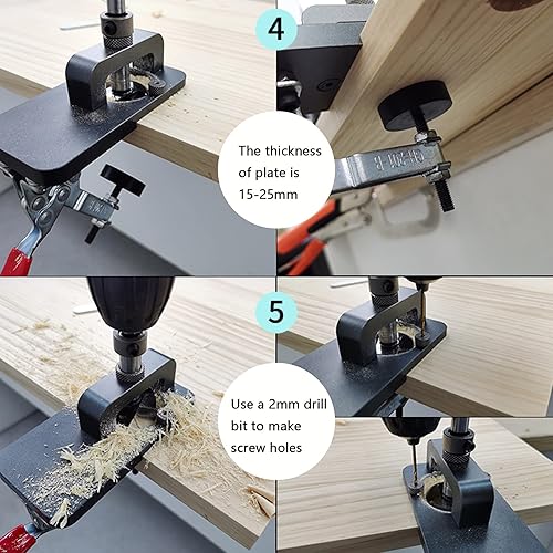 Miniatura 8 de Plantilla de perforación de bisagra de 1.378 in, estilo de aleación de aluminio, guía de perforación oculta, kit localizador de perforación, kit de