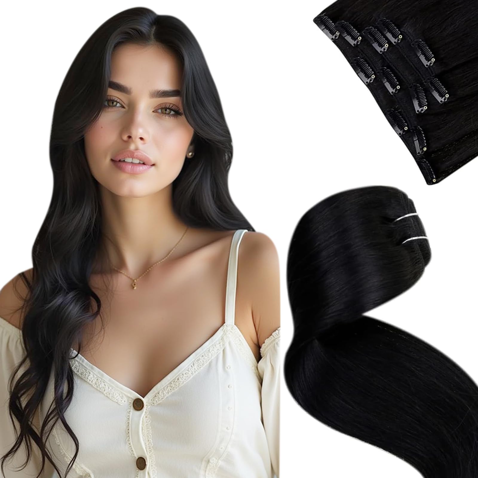 LaaVoo Extensions Echthaar Echt Haar Extension Clip Haarverlängerung Echthaar