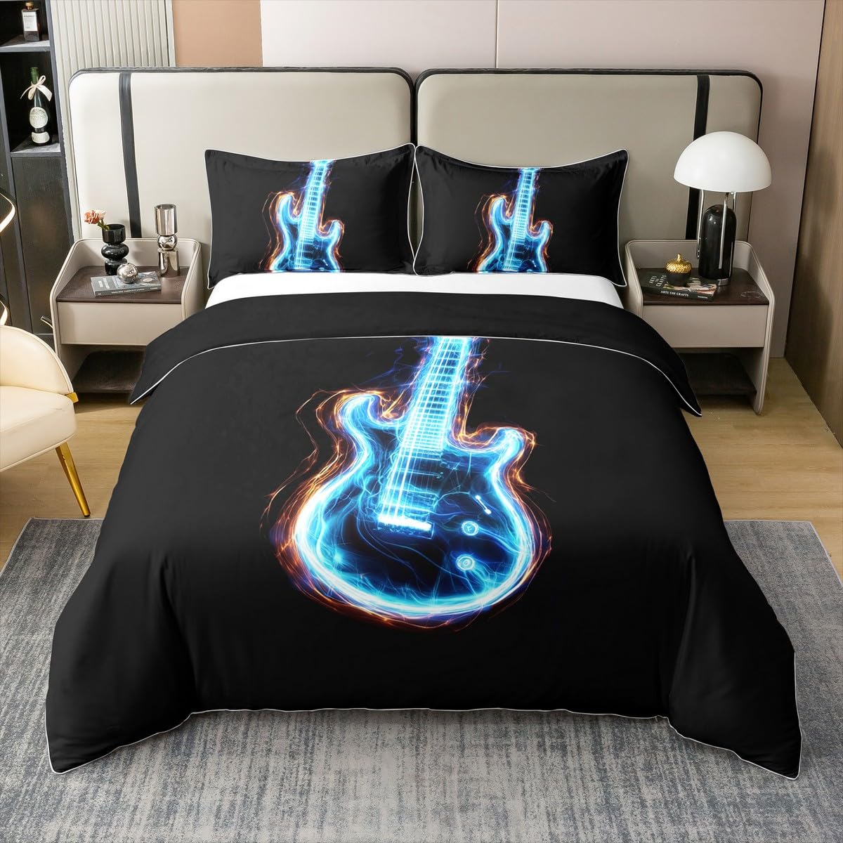 Parure de lit motif guitare en coton 155x220 résolvant le manque de style