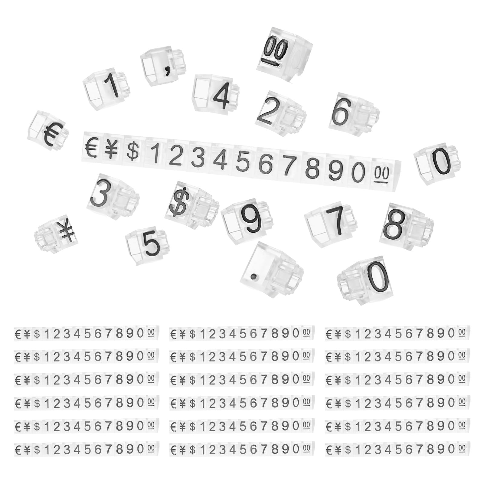 PATIKIL 4" x 0.35" Marking Tags Cube,20 Set Plastic Adjustable Counter Stand Label Number Letter Price Block Kit for Jewelry Supermarkets Bakeries Retail Shop, Clear Black (Large)