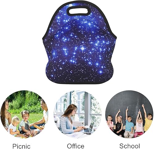 Miniatura 3 de LOVAC Loncheras de neopreno, bolsa de almuerzo reutilizable, bolsa de almuerzo duradera e impermeable, aislada, suave y ligera (Estrellas Azules)