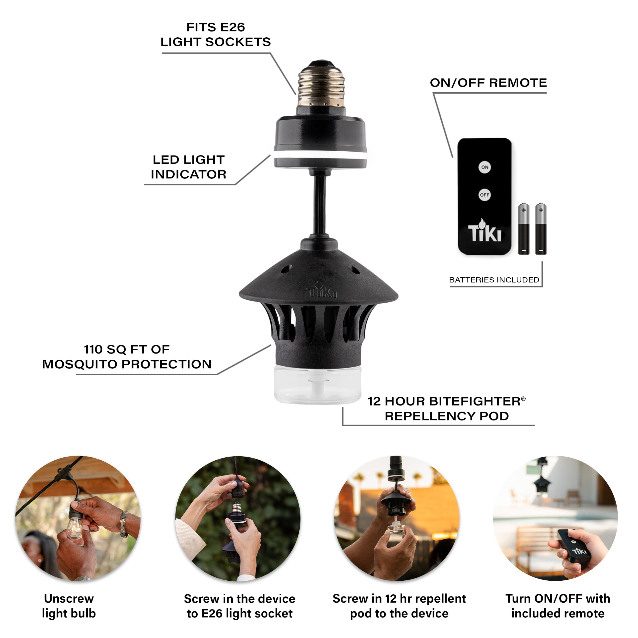 Tiki® BiteFighter® - Protection Contre Les moustiques pour extérieur, sans Odeur, Facile à Installer, Couverture de 110 mètres carrés avec Protection de 12 Heures