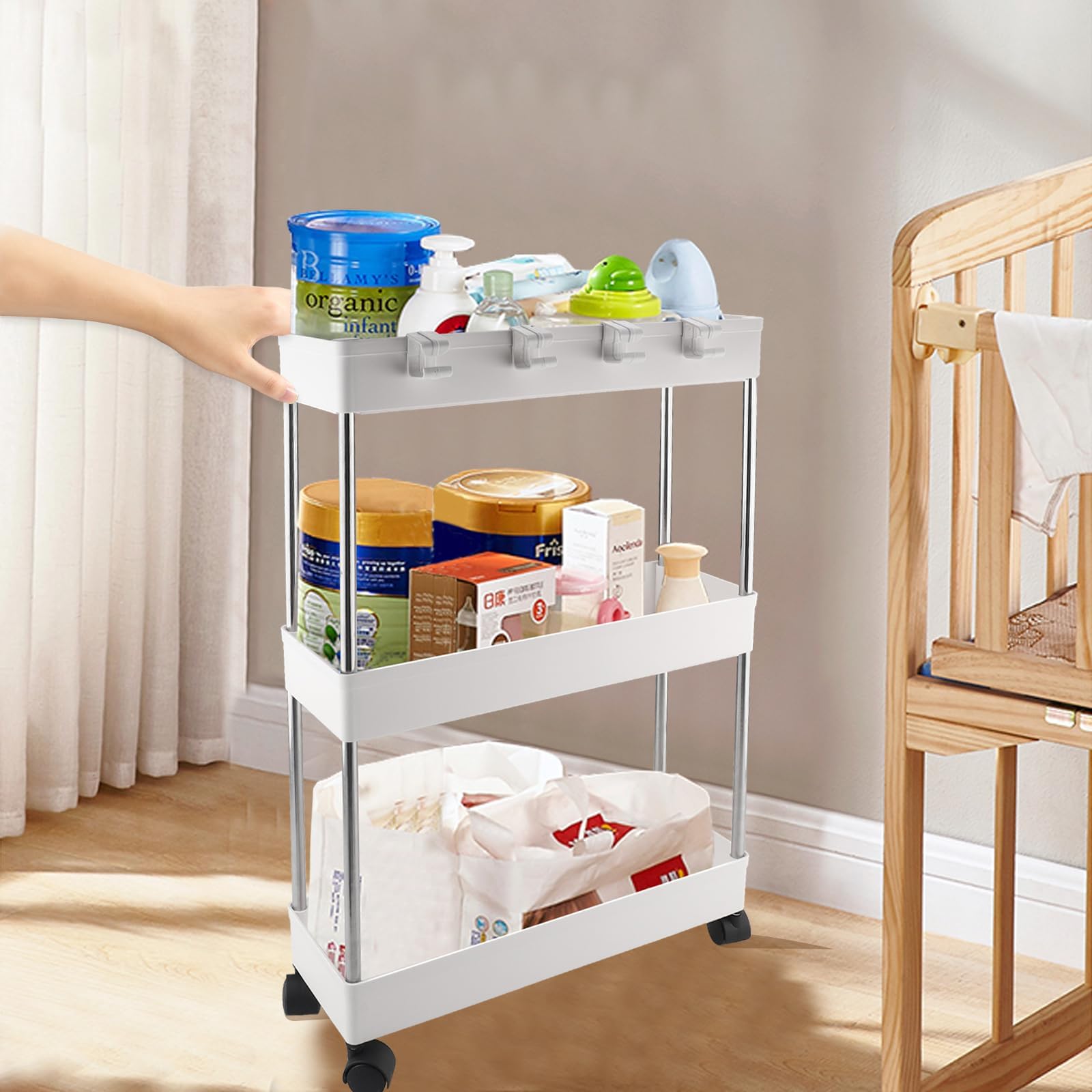 Foymlon Carrito de Almacenamiento, Carro Auxiliar con Ruedas giratorias de 360° para Baño, Cocina u Oficina, Lavadero, Dormitorio, Comedor Sala (Blanco) — view 5