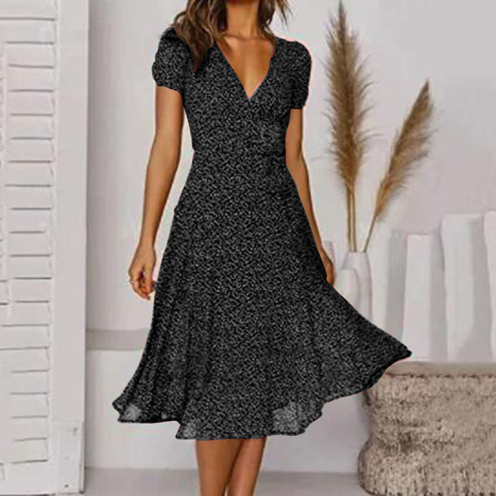 Sukienki Damskie Sukienka Elegancki bandaż z dekoltem w szpic Na co dzień z krótkim rękawem dla specjalnych pań Maxi Plus Size Petite