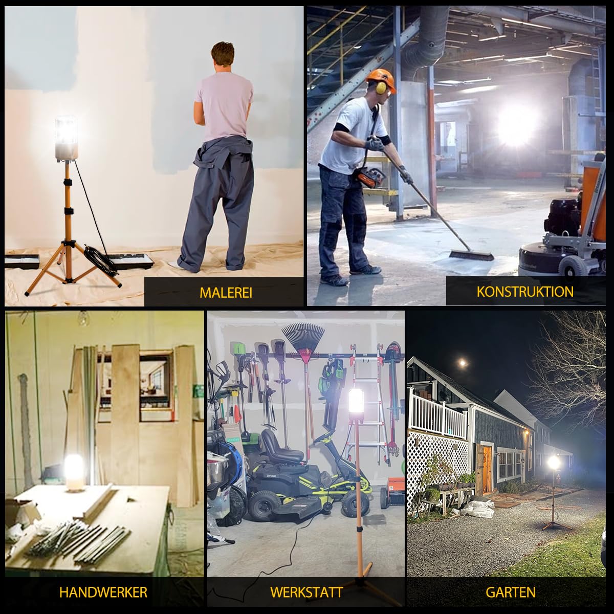 MeFard 12000 Lumen Led Baustrahler Arbeitsstrahler mit Stativ 100W Arbeitsstrahler mit Stecker 360° Rundstahl-Beleuchtung,Votage AC100-277V, IP64 wasserdicht