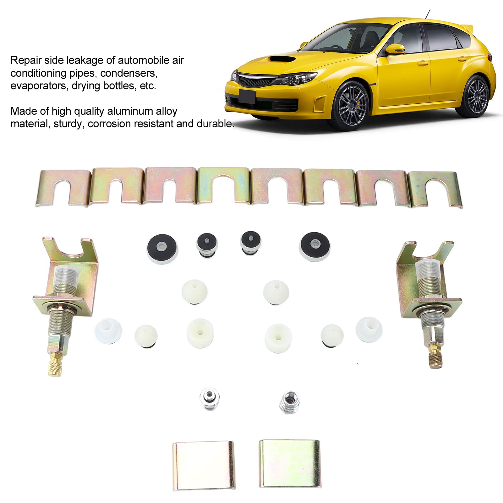 Kit de Prueba de Fugas de Aire Acondicionado, Incluye 12 Tapones y 10 Cierres, Aleación de Aluminio Herramienta Universal de Reparación de Automóviles para Tubos de Aire Acondicionado, Condensador