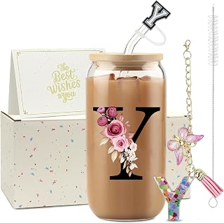 A-Z Letter Gift Women Birthday Mug With Straw | 500ml Personalized Straw Mug, Lid and Keychain, Birthday Gift Ideas for Women Friend Sister