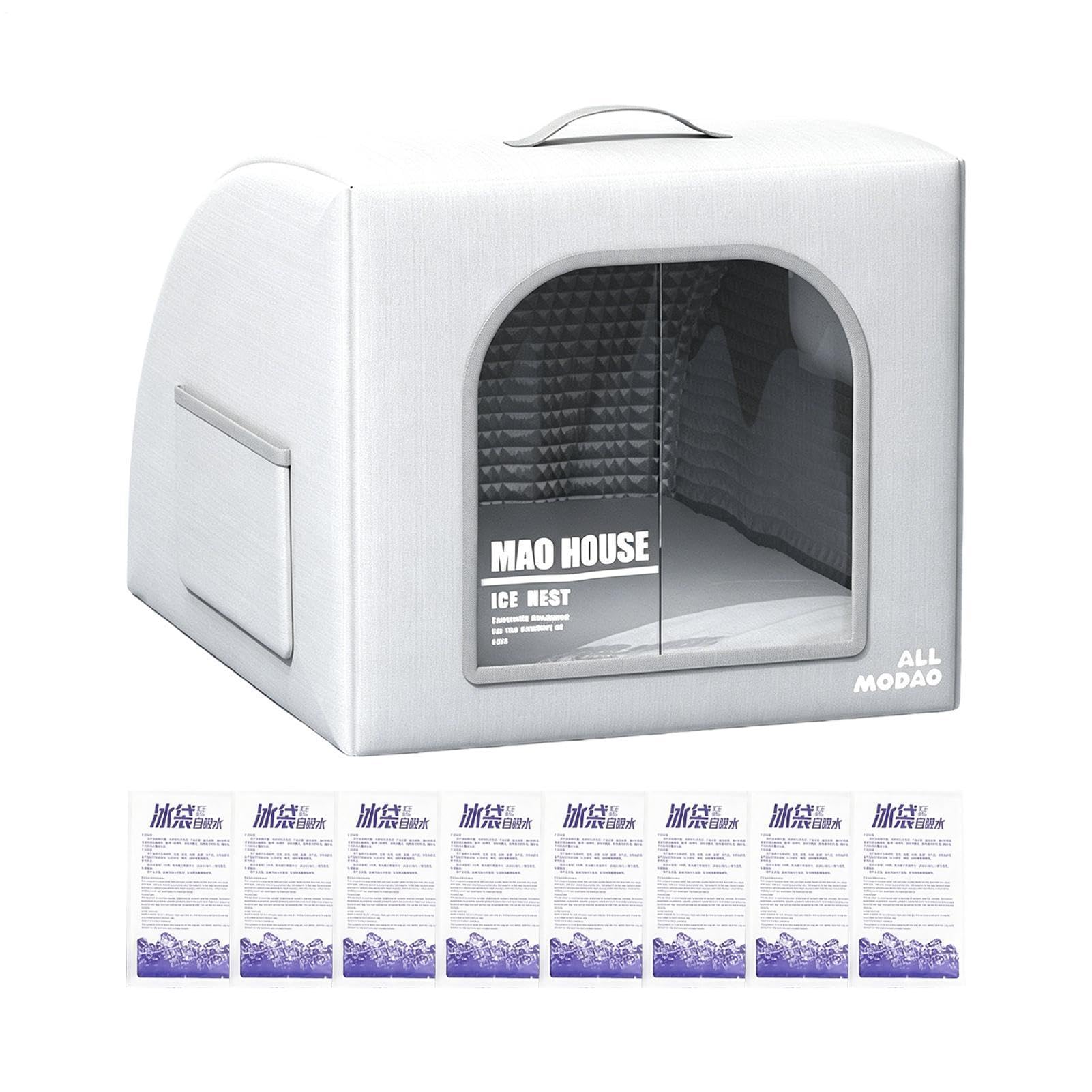 Cooling Cat House, Portable Summer Cat Cave Bed Nest, Foldable Insulated Weatherproof Pet Shelter With 8 Reusable Ice Packs, For Kitten Puppy Sleeping Rest Indoor Outdoor