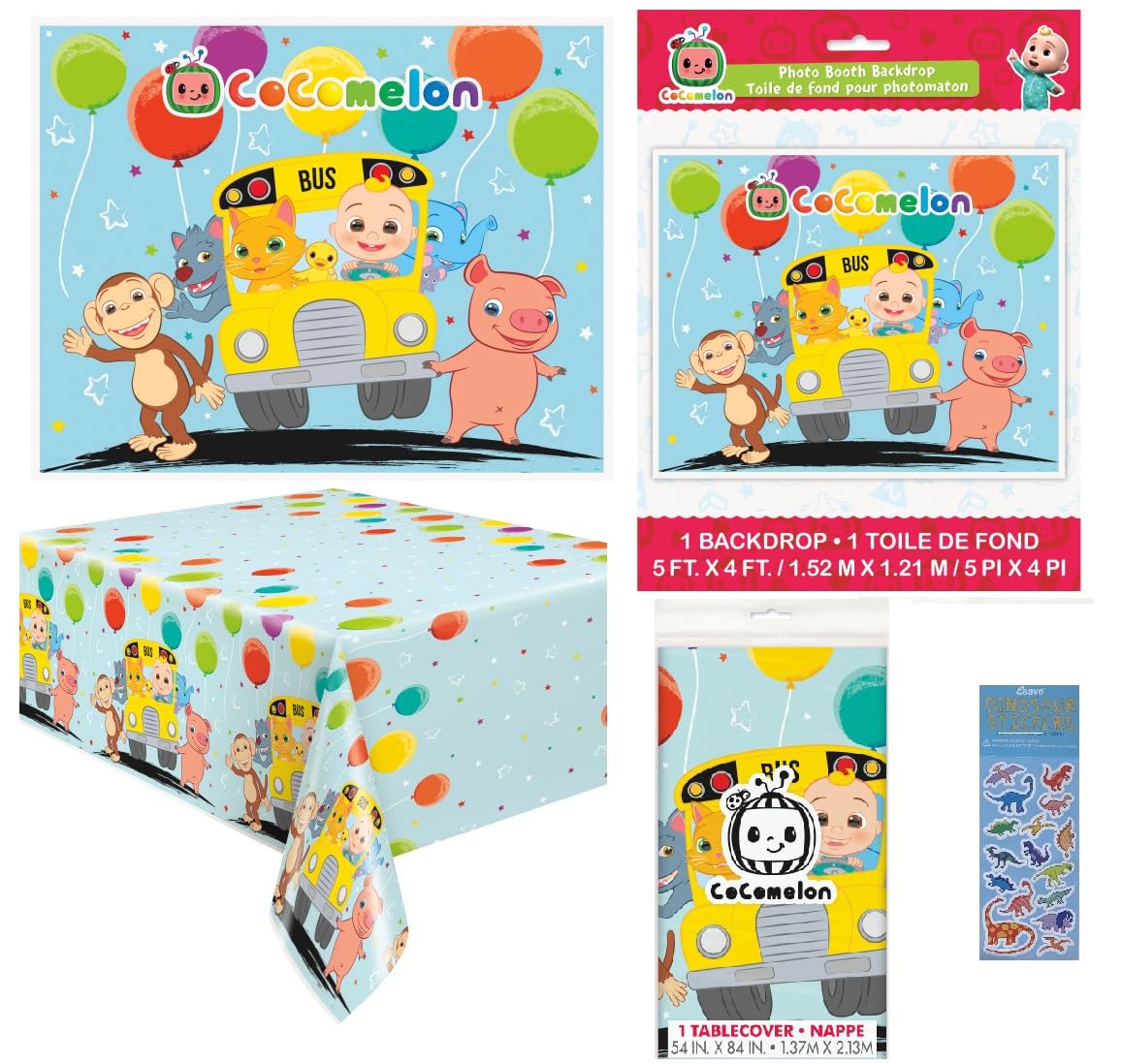 Unique Cocomelon Birthday Party Supplies Bundle Includes 1 Plastic Table Cover 54" x 84", 1 Picture Photo Backdrop 60" x 48"