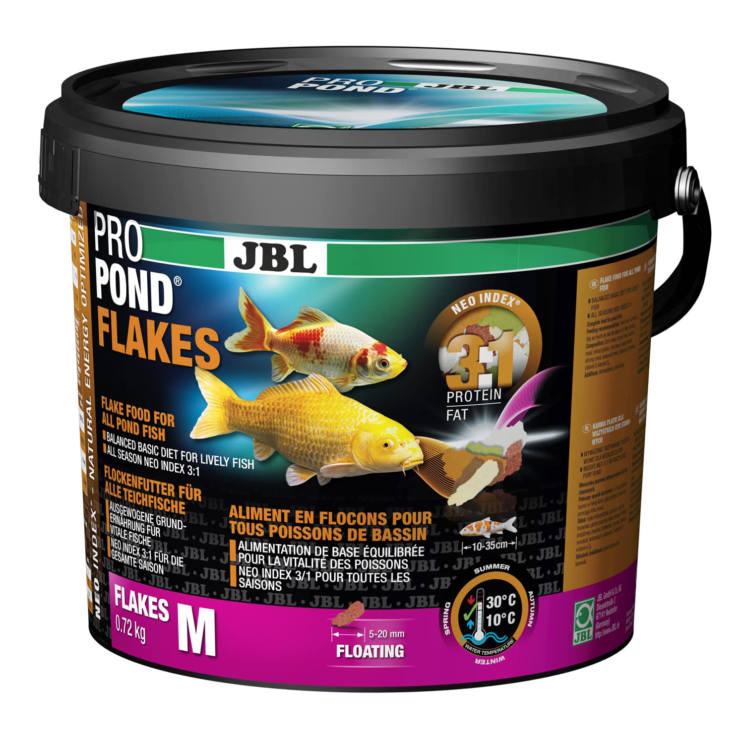 JBL Comida para Todos los Peces de Estanque, Copos de alimentación flotantes, alimento Funcional ProPond Flakes, 0,72 kg