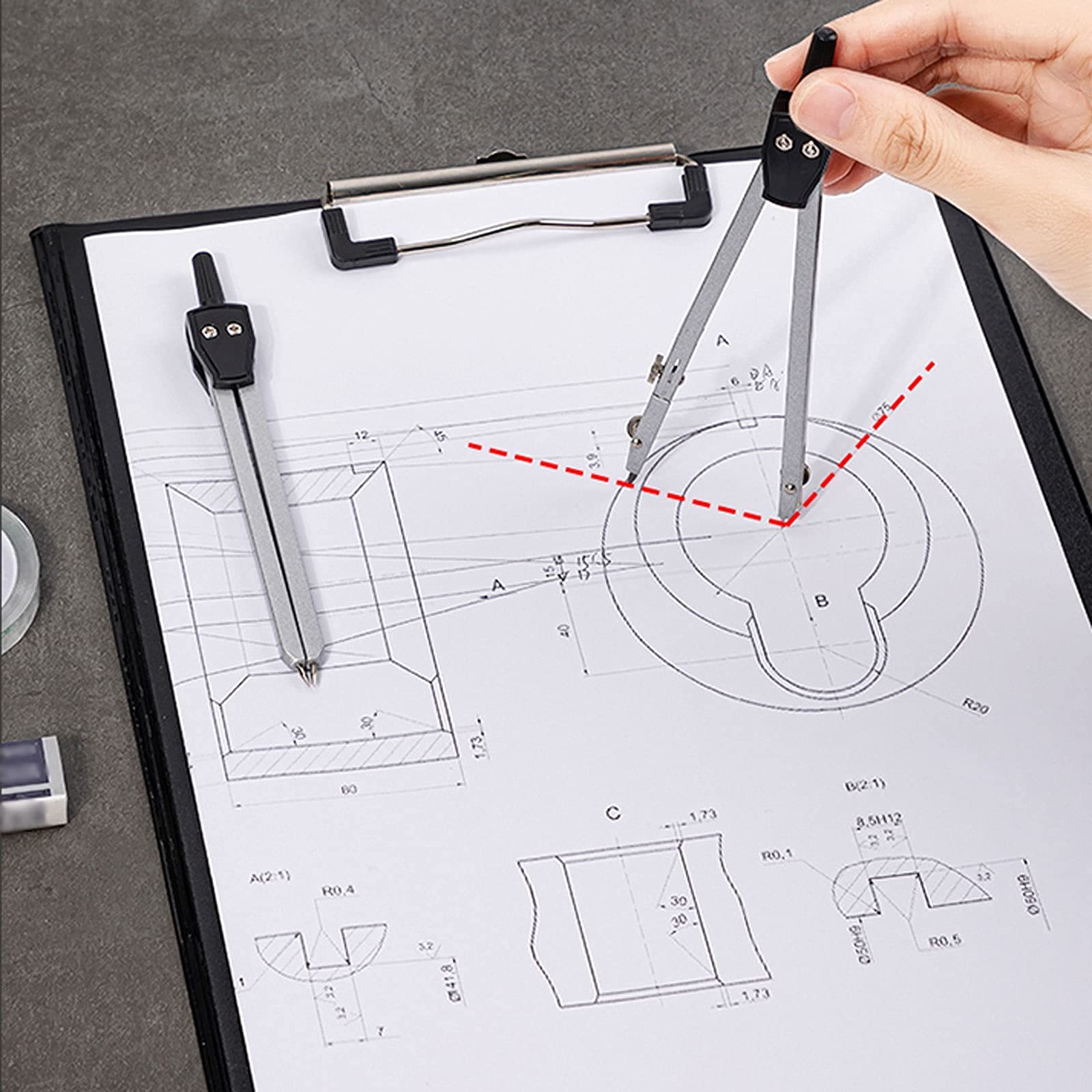 16-teiliges Zirkel-Set, mathematisches Geometrie-Werkzeug-Set mit Minen-Nachfüllungen, Winkelmesser-Set, ideal für die Schule, Zuhause und das Büro, Geometrie-Set