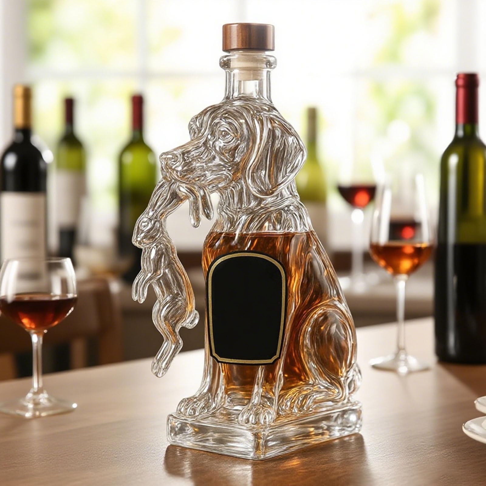 Karafka, 320 ml, butelka whisky z psem i królikiem, pusta karafka do wina motywem zwierząt 3D(C)