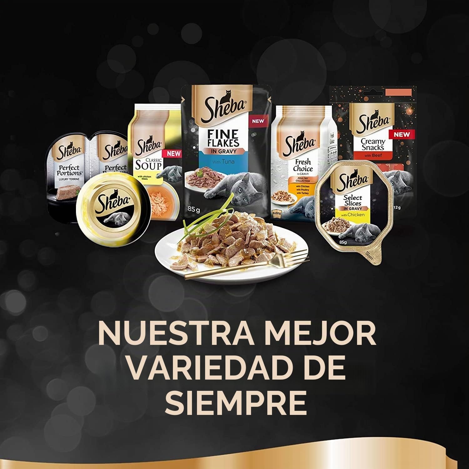 Sheba Saba Gato Forro Selection en Salsa/Forro húmedo sin Color Artificiales conservantes
