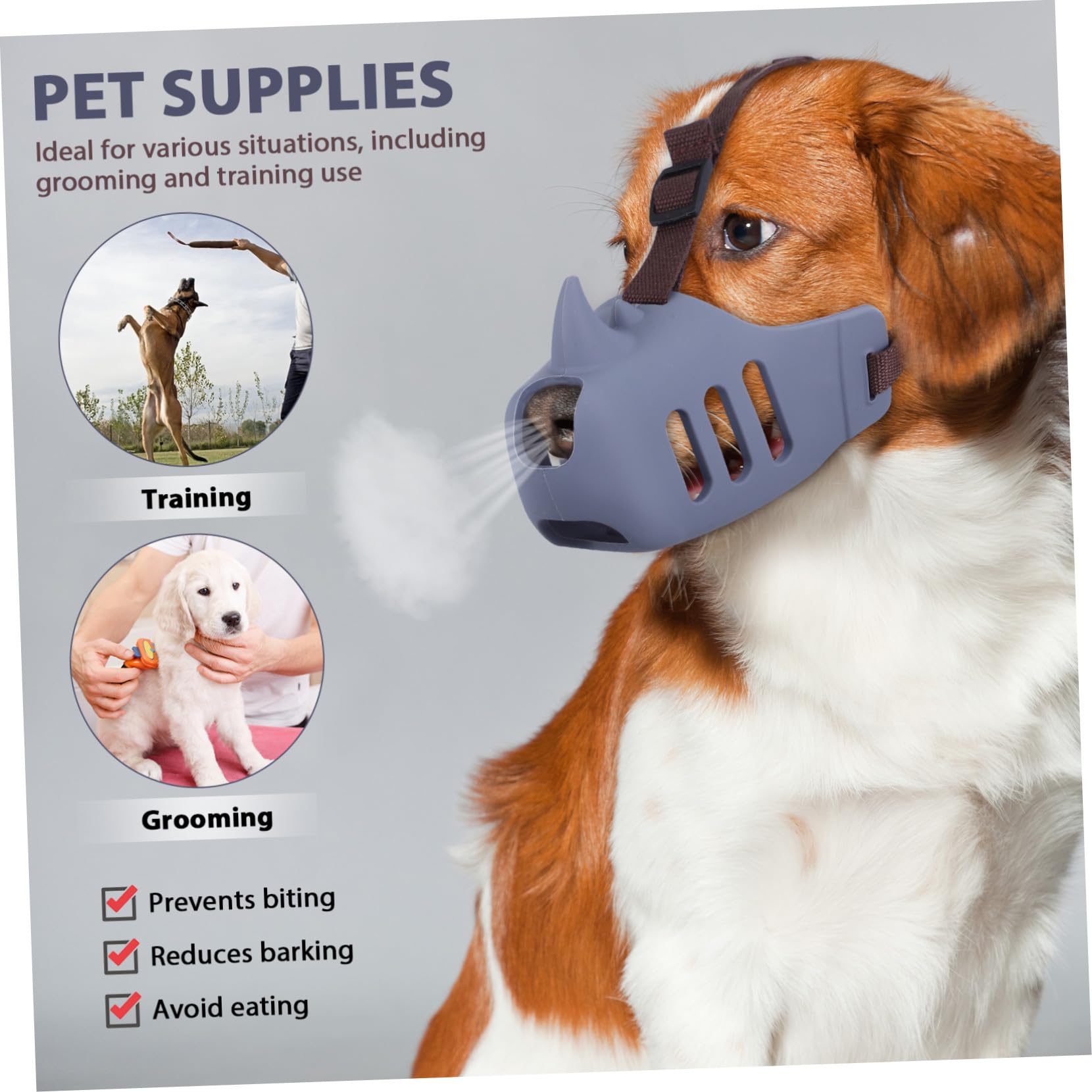 3 pièces Muselière Chien Douce Réglable Silicone pour Petit Moyen et Grand Chien Anti-Morsure Anti-aboiement et Contrôle de Mastication Respirante et Confortable